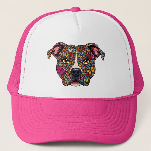 Butterfly Kaleidoscope Pitbull Portrait -Bully Mom Keps (Framsida)