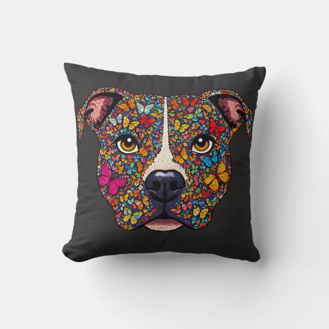 Butterfly Kaleidoscope Pitbull Portrait -Bully Mom Kudde (Framsida)