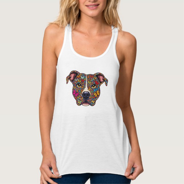Butterfly Kaleidoscope Pitbull Portrait -Bully Mom Linne Med Racerback (Framsida)