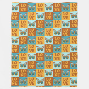 Butterfly Kärlek Mönster Blått och Orange överto Fleecefilt