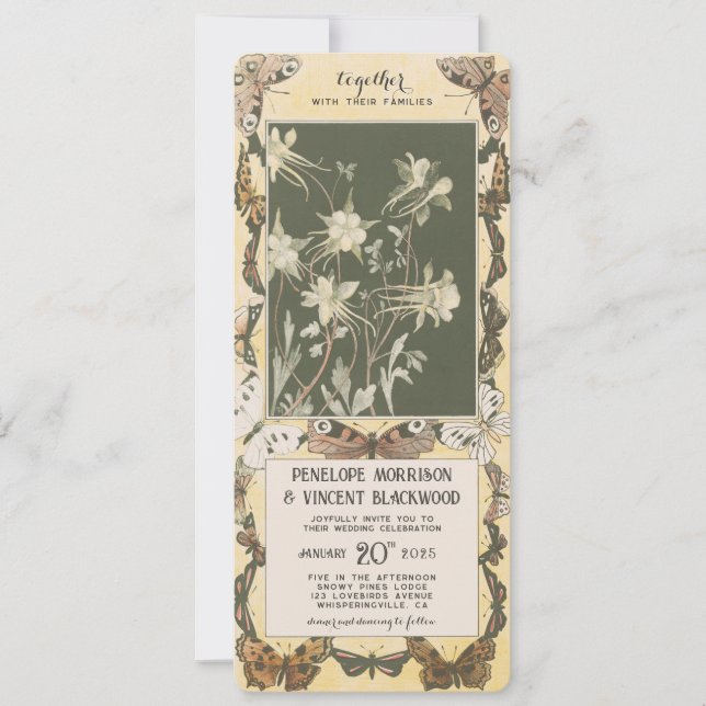 Butterfly Kärlek och Columbines - Bröllop Inbjudningar (Framsida)