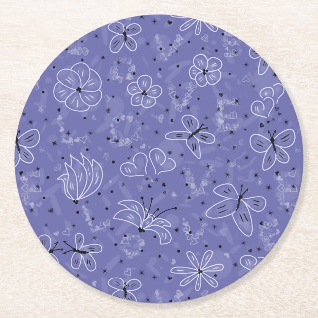 Butterfly KÄRLEK - Sömlös mönster. Underlägg Papper Rund (Framsidan)