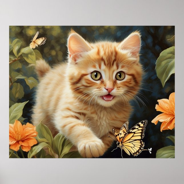 *~* Butterfly Kattunge Flowers 5:4 Kitten Katt AP6 Poster (Framsidan)