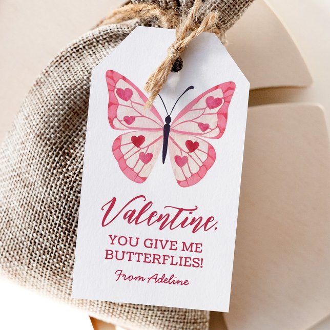 Butterfly Kids Valentines day Presentetikett (Skapare uppladdad)