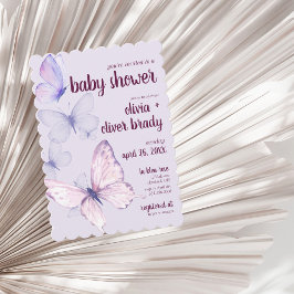 Butterfly Kiss & Baby Önskemål | Baby Shower Lila Inbjudningar