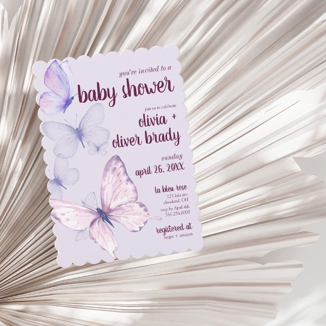 Butterfly Kiss & Baby Önskemål | Baby Shower Lila Inbjudningar (Skapare uppladdad)