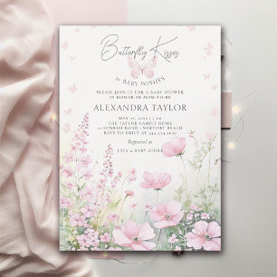Butterfly Kiss Rosa Vild Flowers Flicka Shower Inbjudningar