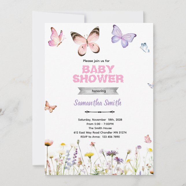 Butterfly Kisses and Baby Wishes Invitation Inbjudningar (Framsida)