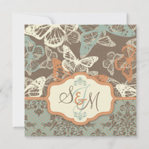 Butterfly Kisses Antique Wedding Square Inbjudningar
