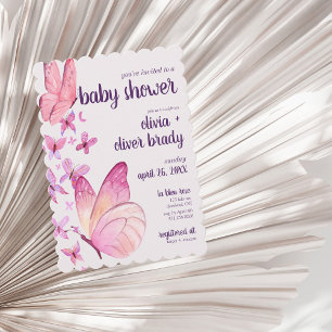 Butterfly Kisses & Baby Önskemål Baby Shower Ros Inbjudningar