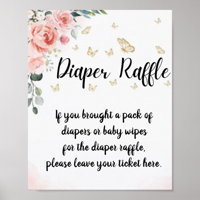 Butterfly Kisses & Baby Önskemål Diaper Raffle Sig Poster (Framsidan)