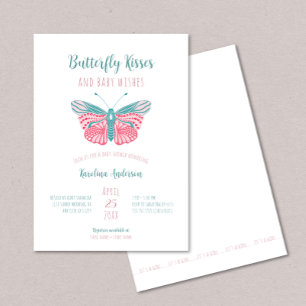Butterfly Kisses + Baby Önskemål Flickbabydusch Inbjudningar