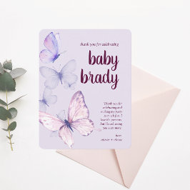 Butterfly Kisses & Baby Önskemål | Lila Butterfly Tack Kort