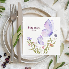 Butterfly Kisses & Baby Önskemål | Lila Party Pappersservett