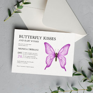 Butterfly Kisses Baby Önskemål minimal Girl Shower Inbjudningar