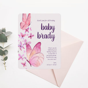 Butterfly Kisses & Baby Önskemål Rosa Butterfly Tack Kort