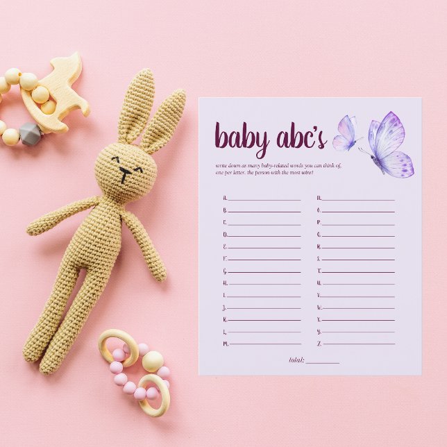 Butterfly Kisses Baby Shower ABC-spel | Lila (Skapare uppladdad)