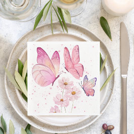 Butterfly Kisses Baby Shower | Ingen text | Rosa Pappersservett