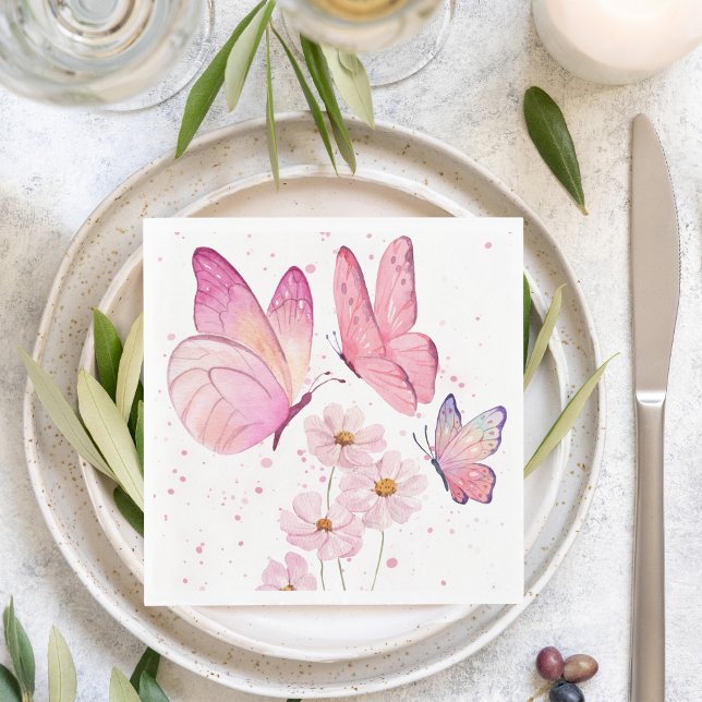 Butterfly Kisses Baby Shower | Ingen text | Rosa Pappersservett (Skapare uppladdad)