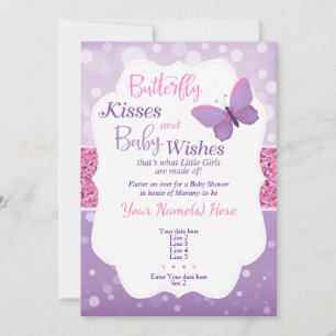 Butterfly Kisses Baby Shower-Lila för inbjudningar