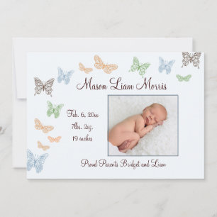 Butterfly Kisses Birth Announcement Blue Meddelande