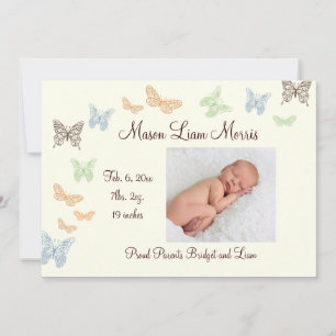 Butterfly Kisses Birth Announcement elfenben Meddelande