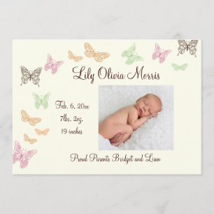 Butterfly Kisses Birth Announcement elfenben Meddelande