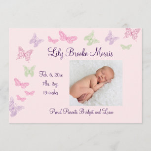 Butterfly Kisses Birth Notification rosa Meddelande