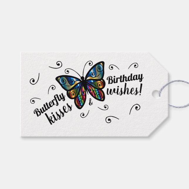 Butterfly Kisses Birthday-favorittagg Presentetikett (Framsidan (Horisontell))