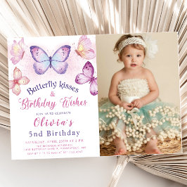 Butterfly Kisses & Birthday Önskemål Birthday Phot Inbjudningar