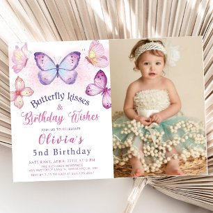Butterfly Kisses & Birthday Önskemål Birthday Phot Inbjudningar