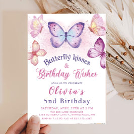 Butterfly Kisses & Birthday Önskemål Girls Birthda Inbjudningar