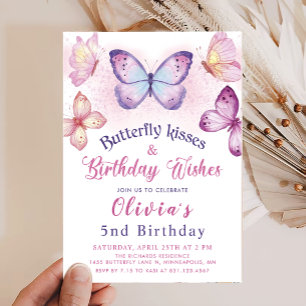 Butterfly Kisses & Birthday Önskemål Girls Birthda Inbjudningar