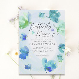 Butterfly Kisses Blue Watercolor Pojke Shower Inbjudningar