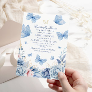 Butterfly Kisses Boy Shower Inbjudningar