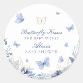 Butterfly Kisses Boy Shower Runt Klistermärke