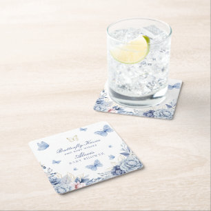 Butterfly Kisses Boy Shower Underlägg Papper Kvadrat