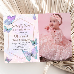 Butterfly Kisses Butterfly Girls Birthday Photo Inbjudningar