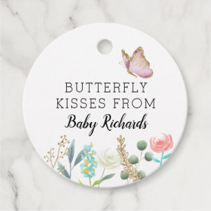 Butterfly Kisses Cute Baby Shower Blommigt Gåvor Etiketter