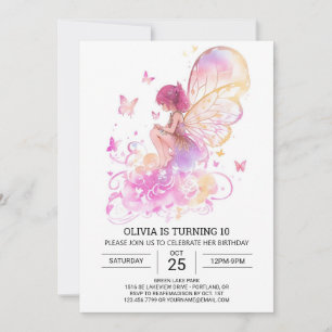 Butterfly Kisses Fairy Birthday Inbjudningar