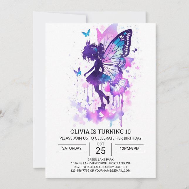 Butterfly Kisses Fairy Tale Birthday Inbjudningar (Framsida)