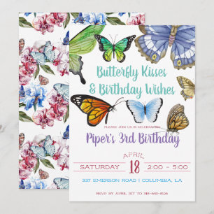 Butterfly Kisses Födelsedagsfest Inbjudningar