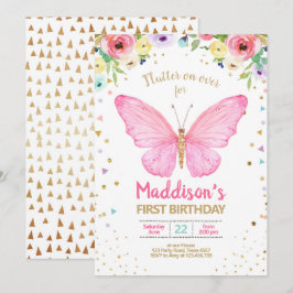 Butterfly Kisses Garden Blommigt Confetti Birthday Inbjudningar