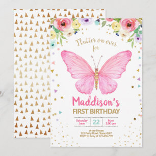Butterfly Kisses Garden Blommigt Confetti Birthday Inbjudningar
