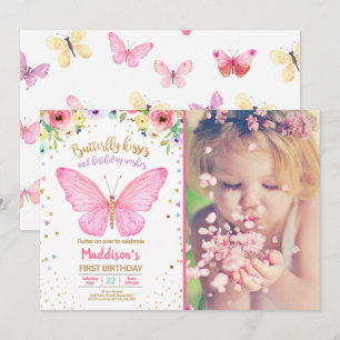 Butterfly Kisses Garden Blommigt Confetti Birthday Inbjudningar