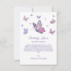 Butterfly Kisses Lila Baby Shower Tack Kort