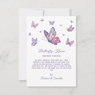 Butterfly Kisses Lila Baby Shower Tack Kort