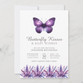 Butterfly Kisses Lila Blommigt Girl Baby Shower Inbjudningar