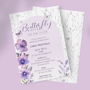 Butterfly Kisses Lila Boho Baby Shower Inbjudningar
