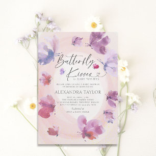 Butterfly Kisses Lila Flicka Shower Inbjudningar